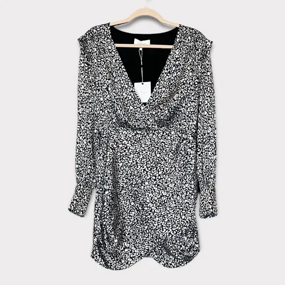 L’Academie Revolve The Joyce Mini Dress Cheetah Medium Satin Black Glam Party - Picture 1 of 7